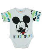 Rövid ujjú baba body bajszos Mickey egér mintával fehér