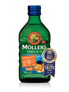   Möllers omega-3 halolaj étrend-kiegészítő a, d és e-vitaminnal, tutti-frutti ízesítéssel 250 ml