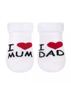 Csecsemő frottír zokni New Baby fehér I Love Mum and Dad