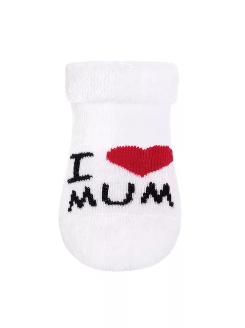 Csecsemő frottír zokni New Baby fehér I Love Mum and Dad