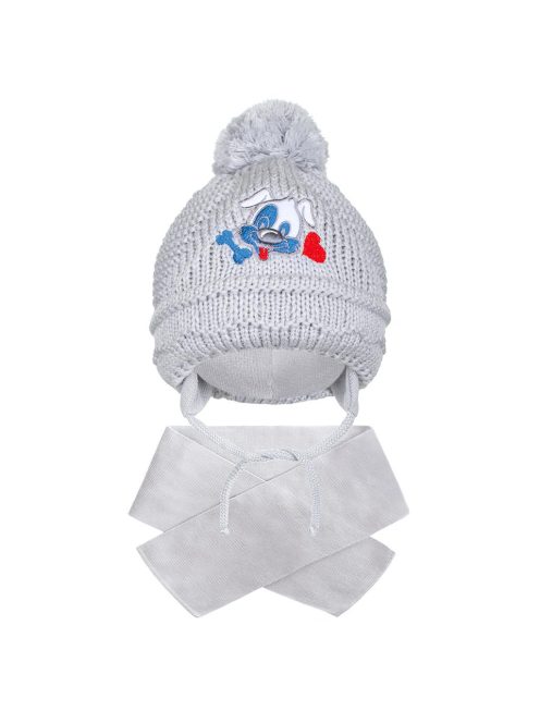 Téli gyermek sapka sállal New Baby kutyus szürke
