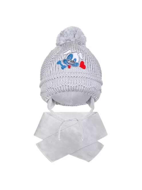 Téli gyermek sapka sállal New Baby kutyus szürke