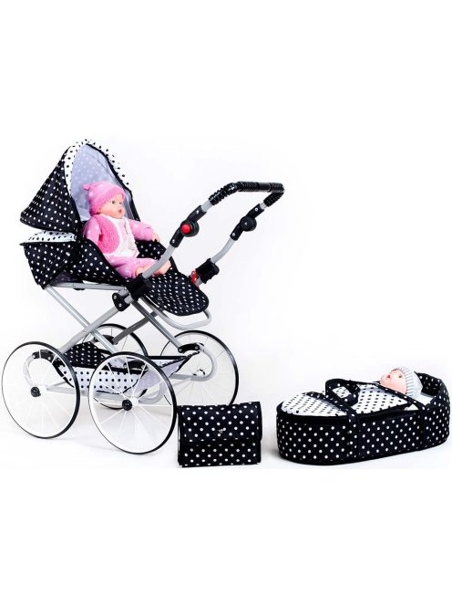 Játék Retro babakocsi 2az1-ben New Baby Natálka fehér - fekete