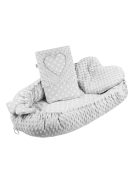 Luxus babafészek párnával és paplannal New Baby Minkyből Szívecske szürke