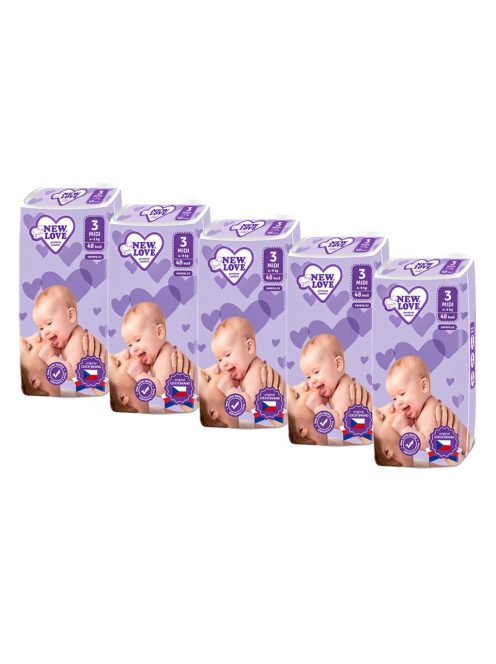 MEGAPACK Gyermek eldobható pelenka New Love Premium comfort 3 MIDI 4-9 kg 5x48 db
