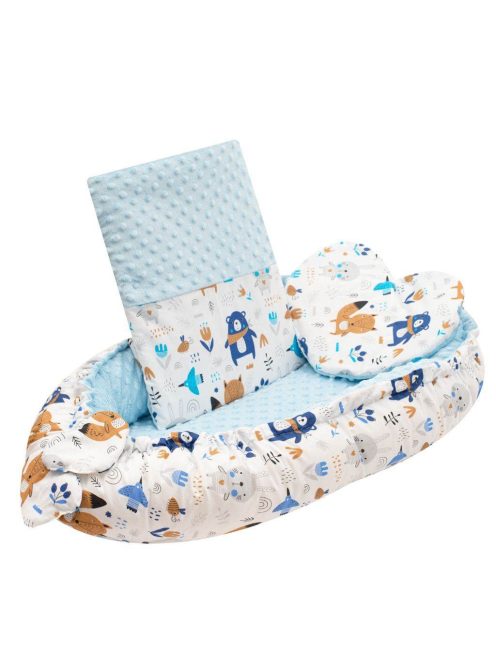 Luxus babafészek párnával és paplannal New Baby Minkyből kék