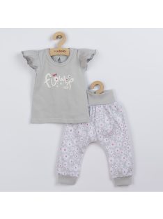 2-részes pamut együttes New Baby Happy Flower szürke