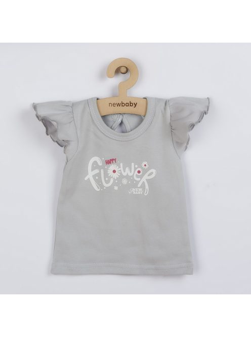 2-részes pamut együttes New Baby Happy Flower szürke