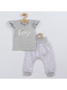 2-részes pamut együttes New Baby Happy Flower szürke