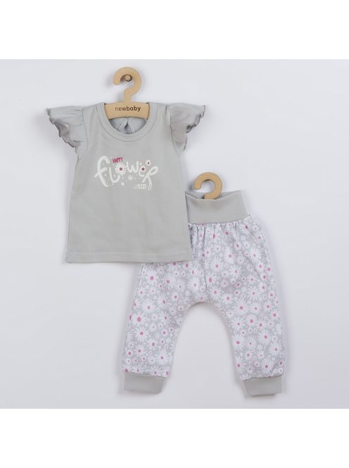 2-részes pamut együttes New Baby Happy Flower szürke