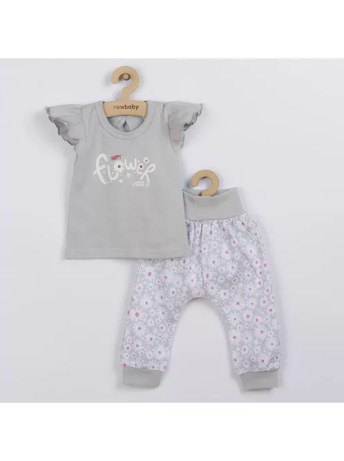 2-részes pamut együttes New Baby Happy Flower szürke