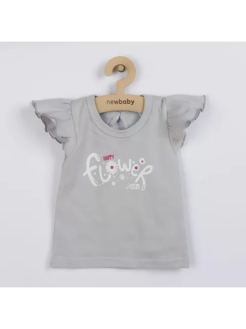 2-részes pamut együttes New Baby Happy Flower szürke