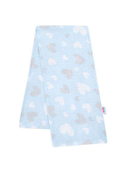 Pamut pelenka nyomtatott mintával New Baby kék szívecskék