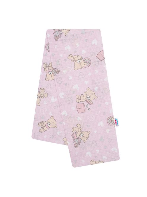 Pamut pelenka nyomtatott mintával New Baby rózsaszín maci és szívecske
