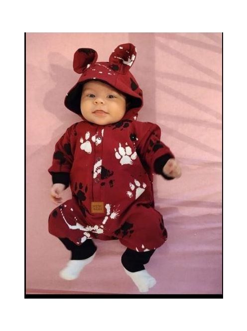 Baba pamut kezeslábas kapucnival fülekkel New Baby mancsát kék