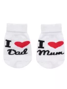 Csecsemő pamut zokni New Baby I Love Mum and Dad fehér