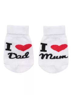 Csecsemő pamut zokni New Baby I Love Mum and Dad fehér