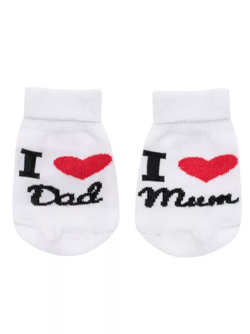 Csecsemő pamut zokni New Baby I Love Mum and Dad fehér