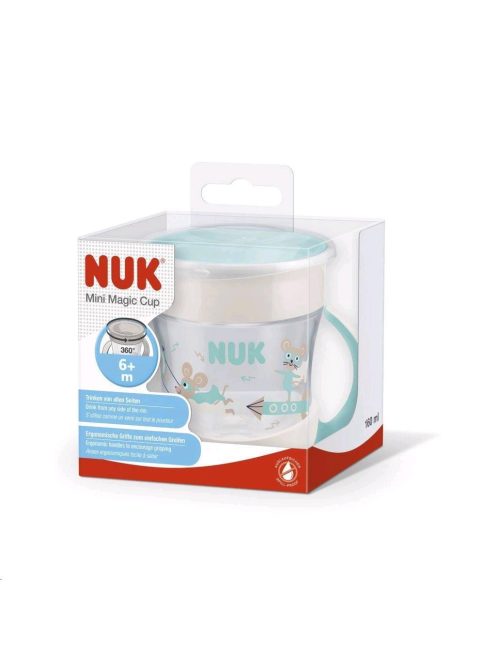 Bájos itató pohár Mini Magic NUK 360° fedéllel világoskék