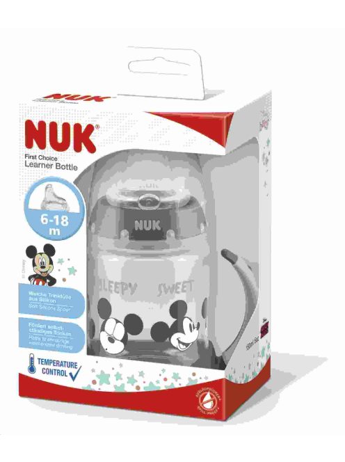 Baba tanuló itatópohár NUK Disney Mickey hőmérséklet jelzővel 150 ml szürke