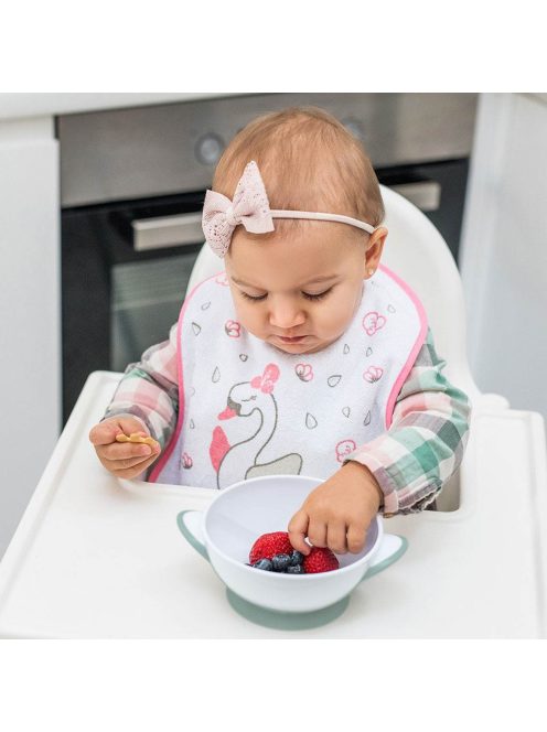 Gyermek csúszásgatló tál és kanál Baby Ono fehér-menta