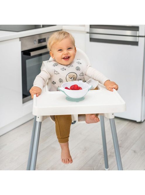 Gyermek csúszásgatló tál és kanál Baby Ono fehér-menta