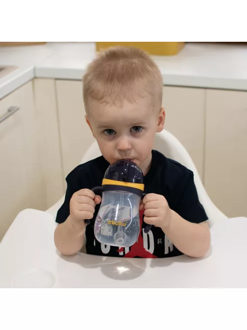 Varázslatos itatópohár szívószállal Akuku 280 ml sárga