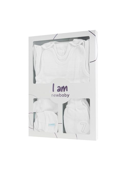 7-részes baba együttes újszülötteknek New Baby I AM fehér