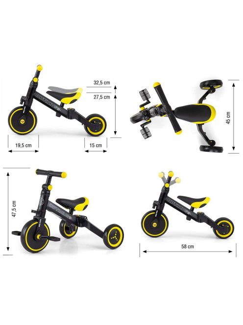 Gyerek háromkerekű bicikli 3az1-ben Milly Mally Optimus black