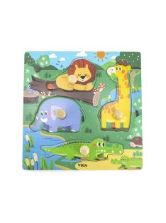 Gyermek fa puzzle Viga Vadon élő állatok 4 db