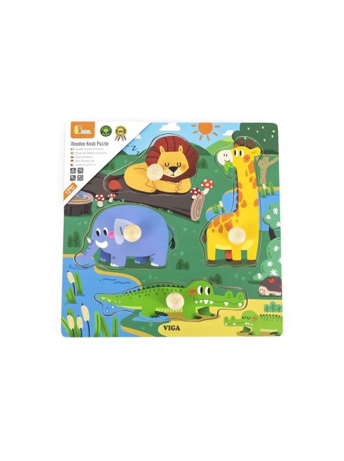 Gyermek fa puzzle Viga Vadon élő állatok 4 db