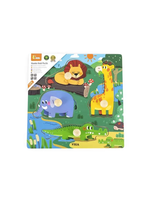 Gyermek fa puzzle Viga Vadon élő állatok 4 db