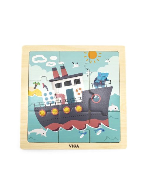 Fa képes kirakó puzzle Viga 9 db Hajó