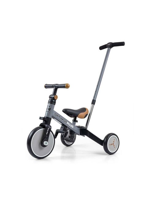 Gyerek háromkerekű bicikli 4az1-ben Milly Mally Optimus Plus tolókarral grey