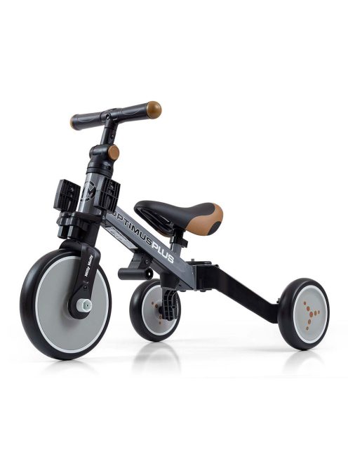 Gyerek háromkerekű bicikli 4az1-ben Milly Mally Optimus Plus tolókarral grey
