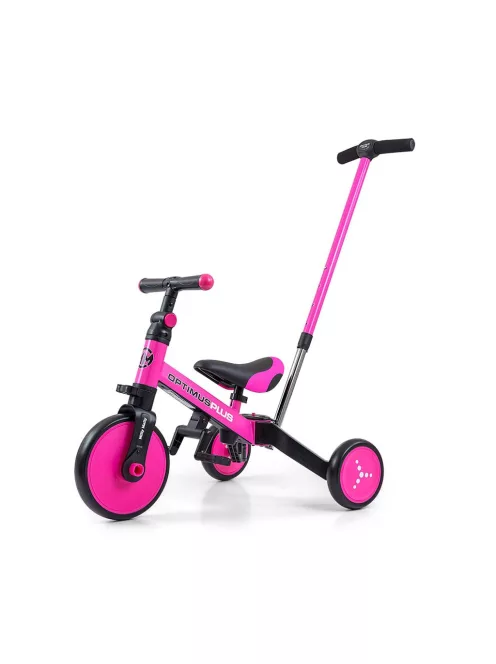 Gyerek háromkerekű bicikli 4az1-ben Milly Mally Optimus Plus tolókarral pink