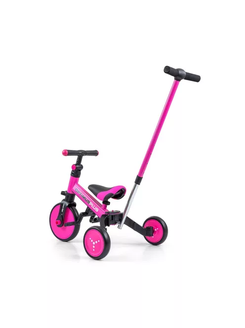 Gyerek háromkerekű bicikli 4az1-ben Milly Mally Optimus Plus tolókarral pink