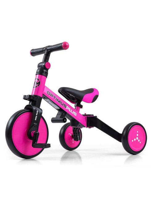 Gyerek háromkerekű bicikli 4az1-ben Milly Mally Optimus Plus tolókarral pink
