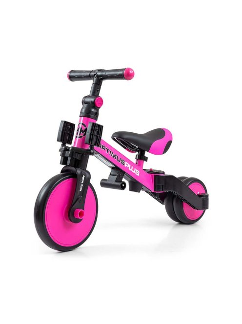 Gyerek háromkerekű bicikli 4az1-ben Milly Mally Optimus Plus tolókarral pink