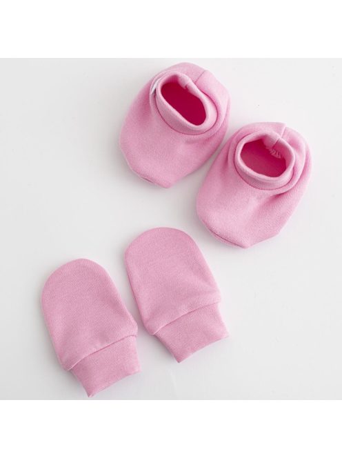 Baba pamut szett-kiscipő és kesztyű New Baby Casually dressed rózsaszín 0-6m