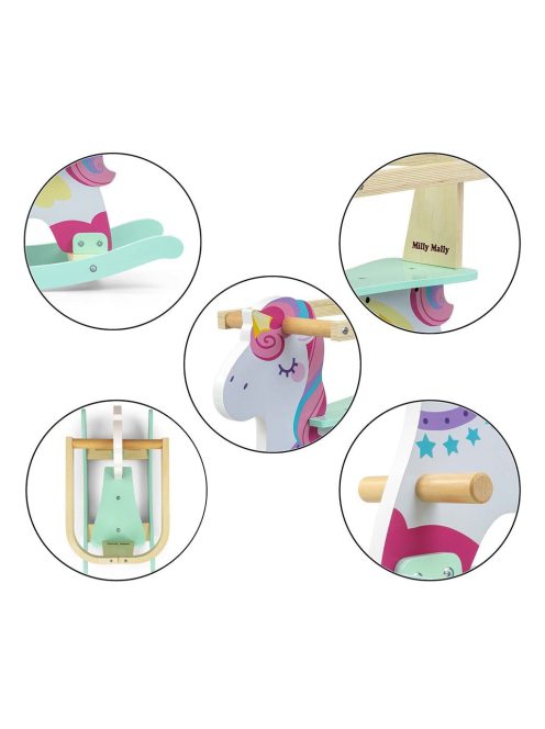 Fából készült hintaló háttámlával Milly Mally Lucky 12 Unicorn