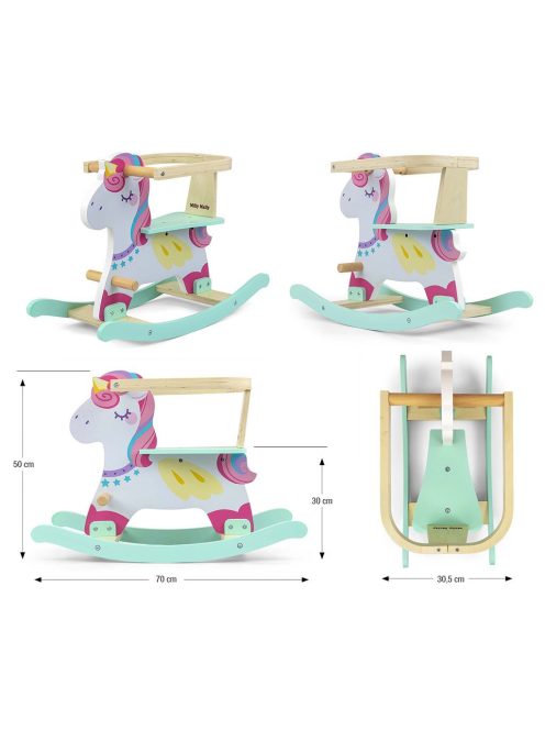 Fából készült hintaló háttámlával Milly Mally Lucky 12 Unicorn