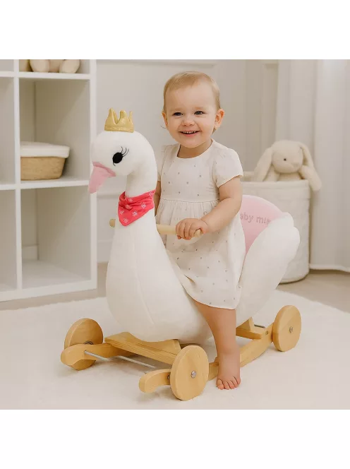 Hintajáték kerekekkel és dallammal, Baby Mix Hattyú, fehér