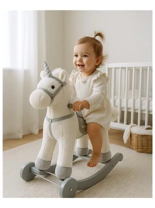 Hintaló játékszer dallammal és kerekekkel Unicorn Baby Mix fehér