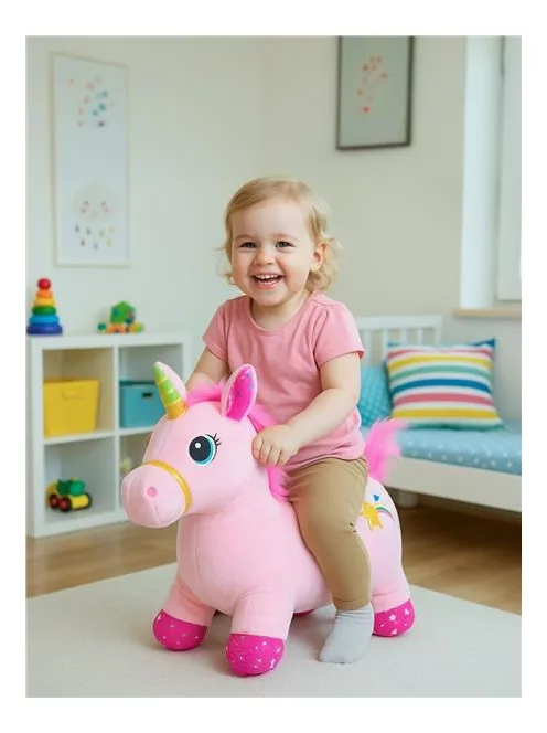 Plüss felfújható ugráló ló hangokkal Baby Mix Egyszarvú