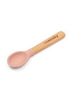 Szilikon kanál fa nyéllel New Baby rózsaszín