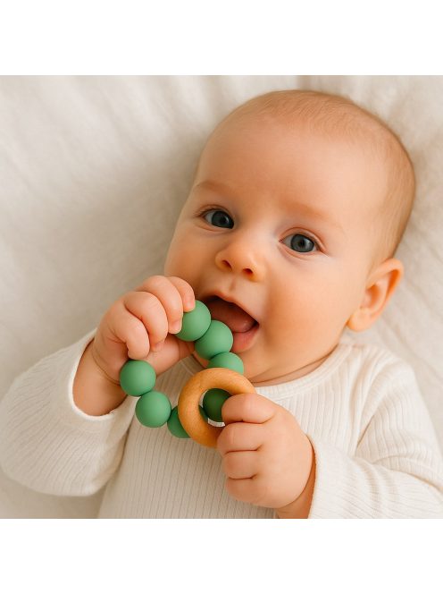 Baba szilikon rágóka gyöngyökkel New Baby szürke