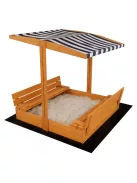 Zárható fa homokozó padokkal és tetővel gyerekeknek Baby Mix 120x120 cm kék-fehér