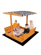 Zárható fa homokozó padokkal és tetővel gyerekeknek Baby Mix 120x120 cm kék-fehér