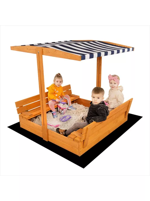 Zárható fa homokozó padokkal és tetővel gyerekeknek Baby Mix 120x120 cm kék-fehér